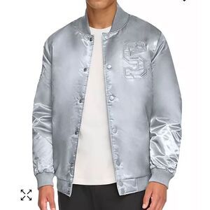 Men's Classic-Fit Tonal Satin Varsity Bomber Jacket